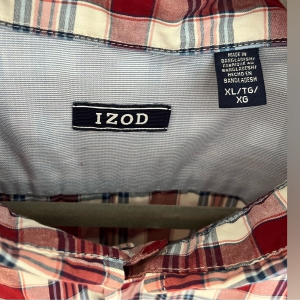 Izod Red Plaid Button Down Short Sleeve Shirt XL - Picture 4 of 4